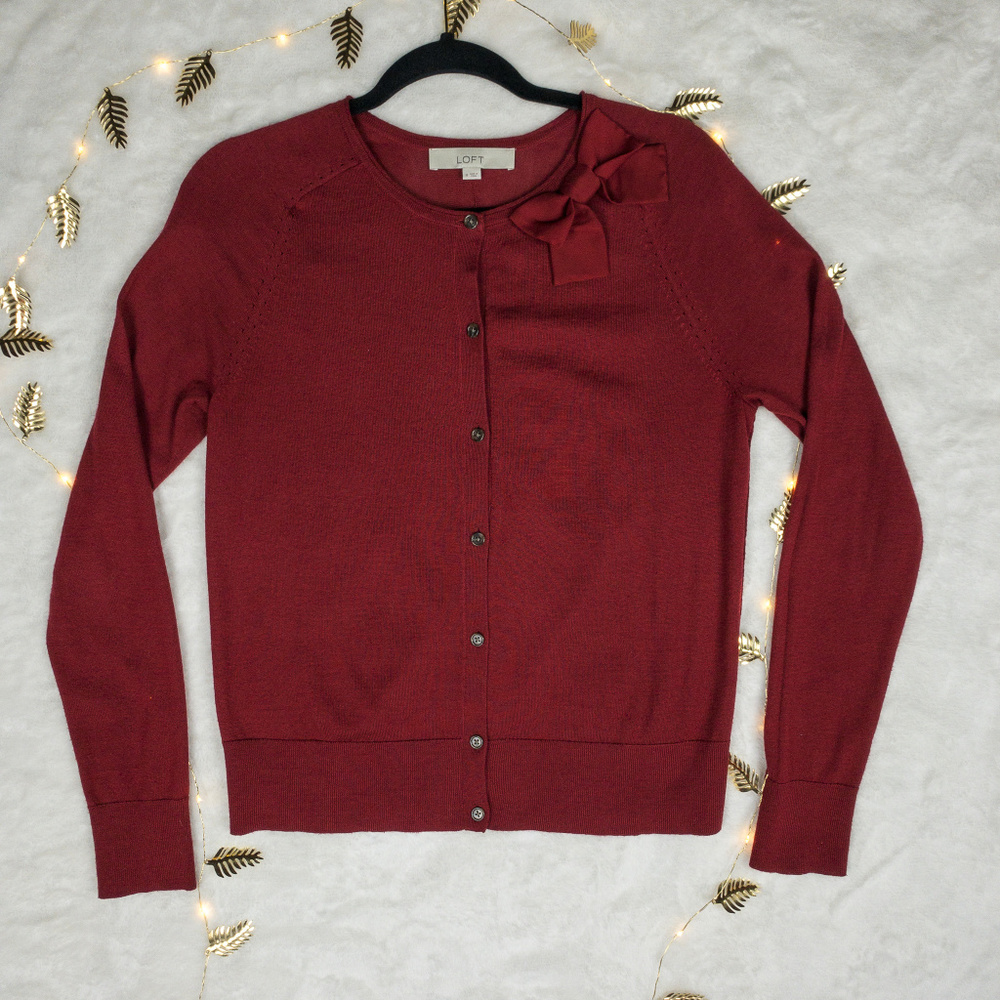 LOFT Cardigan with Bow Accent sz. M   A23